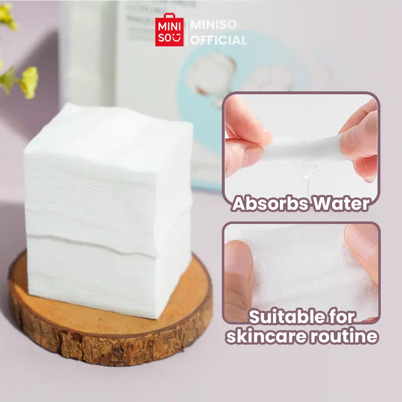 MINISO Facial Cotton Pads 75pcs Tebal + 400pcs Tipis Kapas Pembersih Makeup Make Up Bantalan Kapas Kotak Kapas Pembersih Wajah Kapas Kecantikan 5