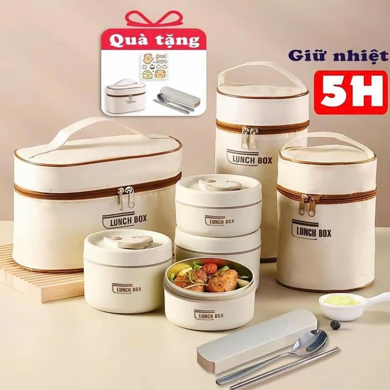 HH08 Hộp cơm giữ nhiệt LUNCH BOX, thiết kế 3 - 4 ngăn riêng biệt kèm ruột inox 304 -PHH