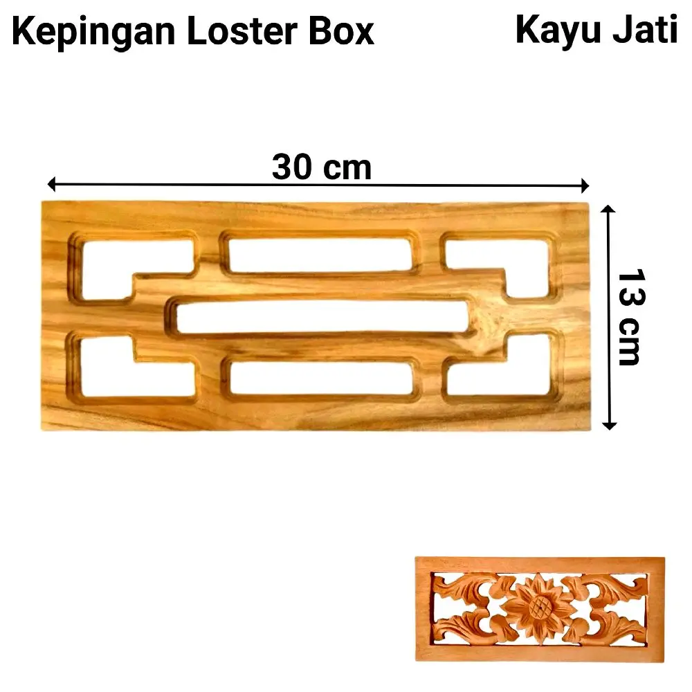 Kepingan Loster Kayu Jati 13 x 30 cm Aski Jepara Motif Kembang Classic Dekorasi Ormanen Tempel Ukiran
