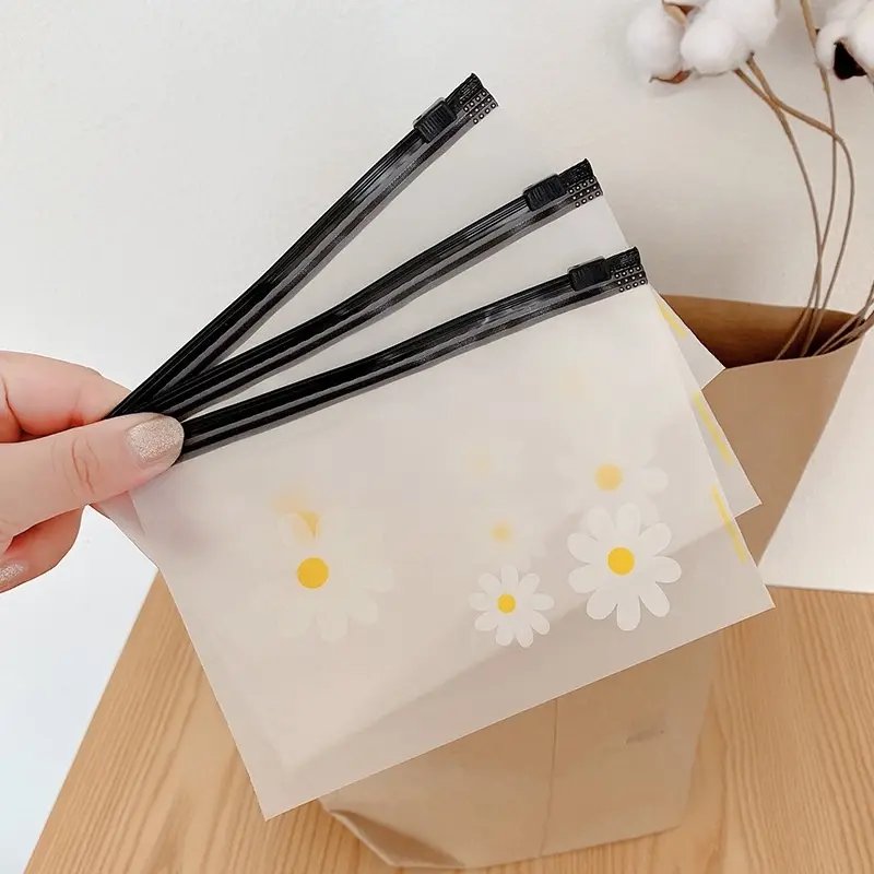 Market1688 Pouch Ziplock Organizer Transparan Doff Motif Bunga Daisy Zipper Bag Masker Transparan Karakter Little Chick Zip Lock Tempat Pensil Wadah Kosmetik Masker Serbaguna 8
