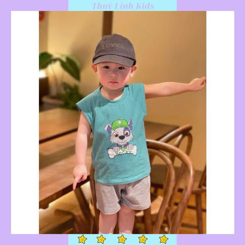 Quần áo trẻ em mùa hè,bộ quần áo chó cứu hộ áo xanh,quần ghi chất cotton cho bé 8-18kg
