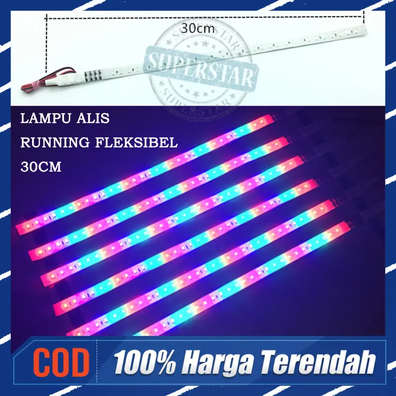 Lampu Alis Flexyble 30cm RGB / Lampu Running Alis LED 30 CM Warna Warni Motor Mobil 0
