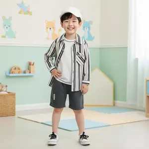 [4 in 1] Setelan Anak Oversize Laki-laki Kemeja Salur Inner Plus Celana Dan Topi Usia 1-6 Tahun