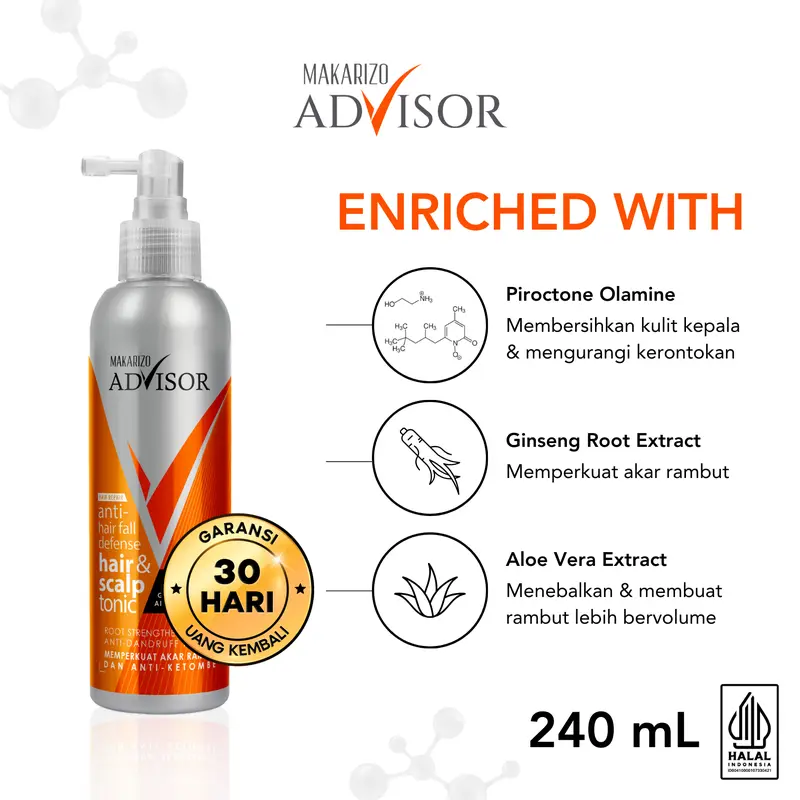 Makarizo Advisor Hair & Scalp Tonic 240mL - 2 in 1 Untuk Rambut Rontok dan Ketombe / Memperkuat Akar Rambut / Haircare / Perawatan / Menebalkan / Extract / Pemanjang 1