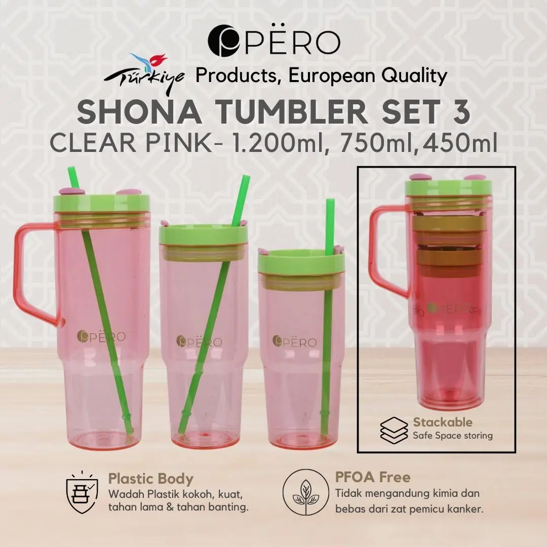 [CELYHOME] Pero Shona Transparan Tumbler Plastik Set Of 3 / Botol Minum Tumbler
