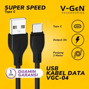 Kabel Data USB Type C V-GeN VGC-04 Fast Charging QC3.0 3A 2 Meter VGEN