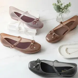 PORTO MILLY -  Sepatu Slip On Wanita Elegan Cantik Dengan Warna Glitter Blink Blink Kekinian Elegan Simple Jelly Motif Pita Anti Slip Shoes Flat