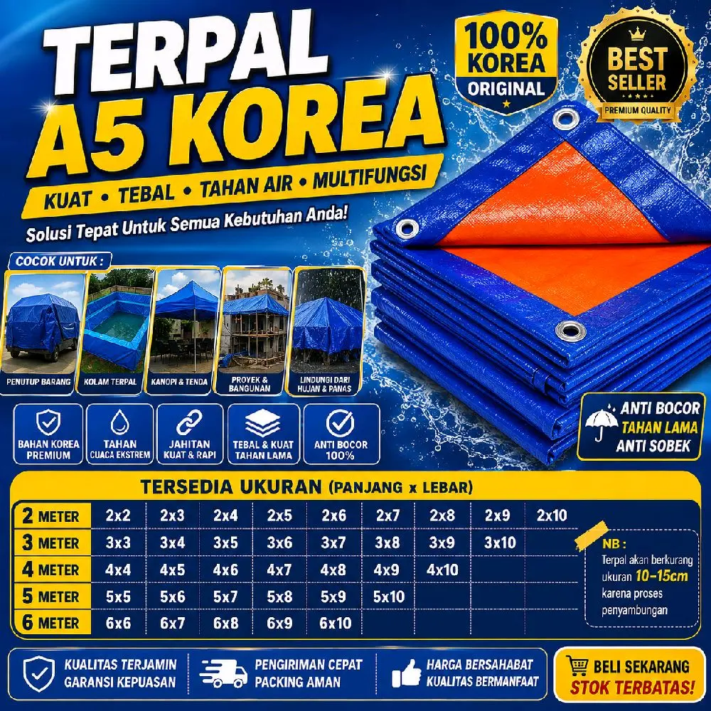 TERPAL TIPE A5 KOREA 2x2 sampai 6x10 waterproof Tahan Air & Panas Multifungsi Harga Murah