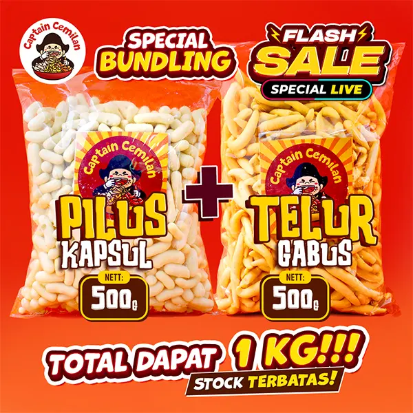 Captain Cemilan Paket Bundling 500gram Telor Gabus Keju & 500gram Pilus Original Total dapat 1KG Food Snack Camilan