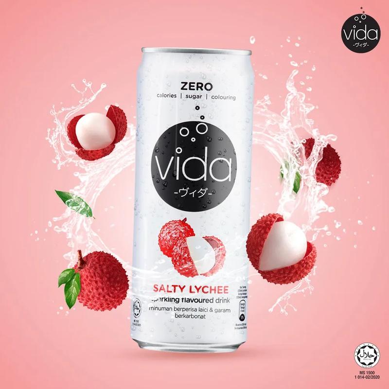 Product Introduction of (Bundle of 6) VIDA Zero Sparkling Salty Lychee/Minty Lime/Lemon/Original Citrus 325ml 15