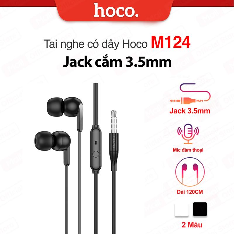 Tai nghe có dây Hoco M124/M121/M102 jack cắm 3.5mm , nút cao su chống tiếng ồn, hỗ trợ mic đàm thoại , dây dài 120cm