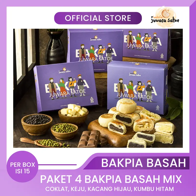 PAKET [ 4 BOX ] BAKPIA BASAH MIX (ORI, KUMBU, COKLAT, KEJU) - JUWARA SATOE KHAS JOGJA 0