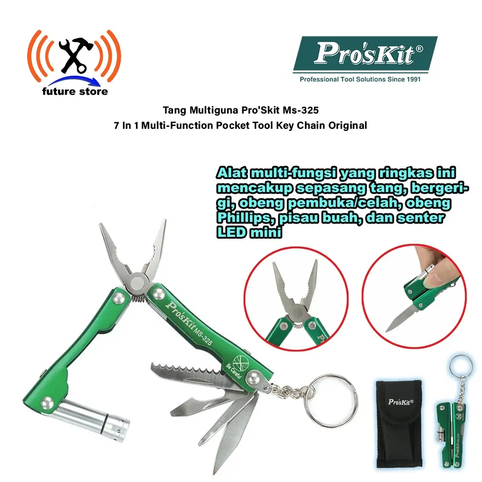 PROSKIT MS-325 TANG 7 In 1 Multi-Function Pocket Tool Key Chain - Tang Multiguna 7 in 1 Proskit MS-325 Original