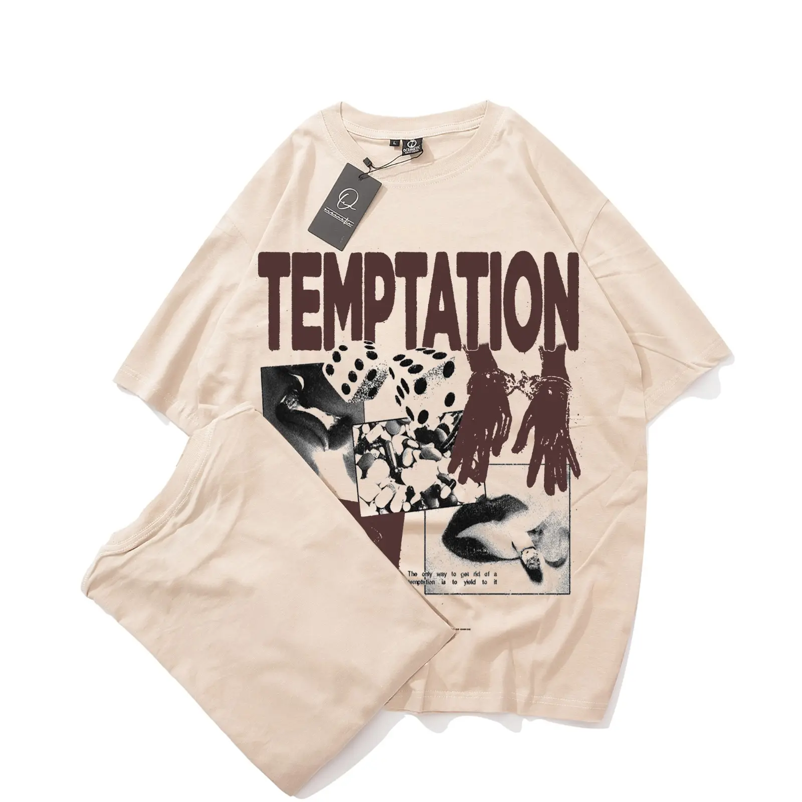 Kaos Oversize Streetwear Temptation Distro Pria dan Wanita Katun Santai Crew Neck