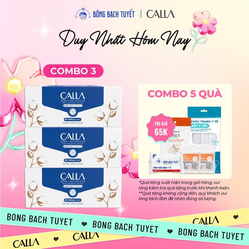 Combo 3 Bông tẩy trang Bông Bạch Tuyết Calla Xỏ Ngón, làm sạch da 80 miếng/hộp Skincare