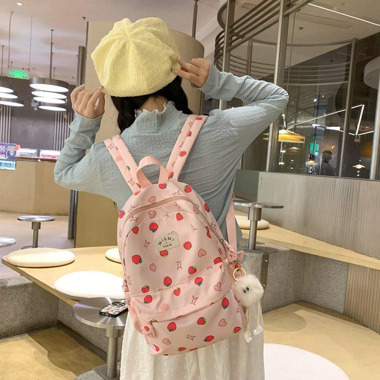 Mismi Joy Bag Tas Ransel Wanita Korean Style Strawberry Love School Backpack Perempuan Trendy - 42J 1