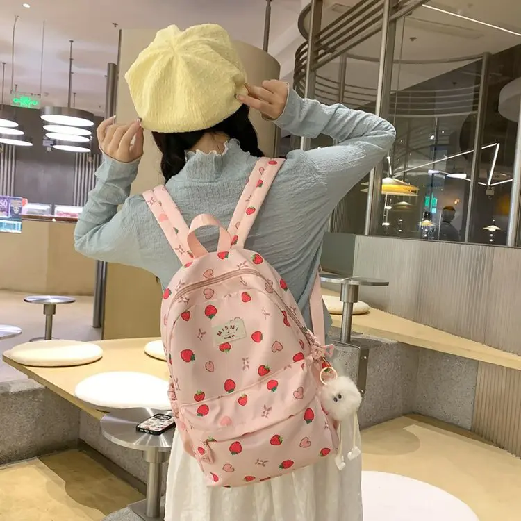 Mismi Joy Bag Tas Ransel Wanita Korean Style Strawberry Love School Backpack Perempuan Trendy - 42J 1