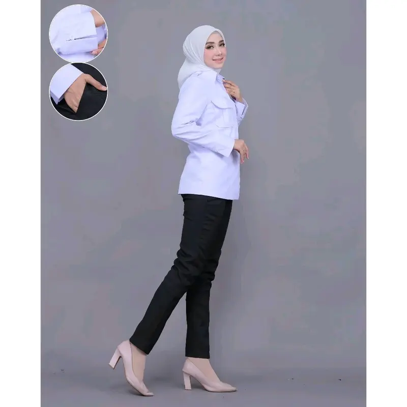 Kemeja Putih Wanita Seragam Dinas Saku Atas 1