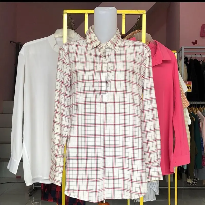 Baju Atasan Wanita Kemeja Blouse Katun Crop Pendek Panjang - Top 2