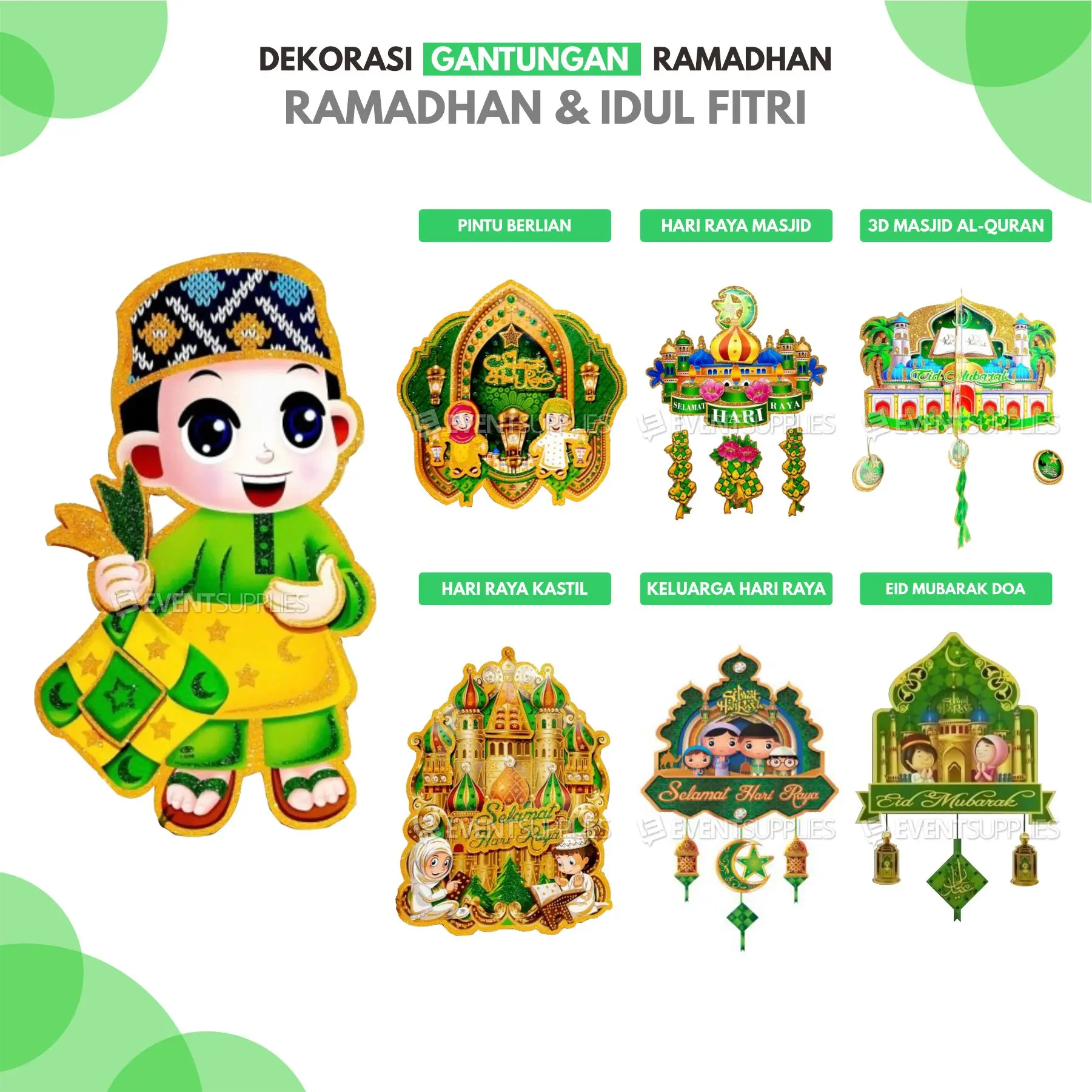 Gantungan Dekorasi Hiasan hiasan Gambar Alquran Ramadhan Lebaran Idul Fitri Tempelan Terlengkap Muslim pernak pernik