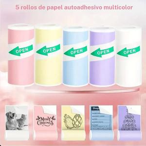 Papel térmico con etiquetas, 3/5/10 rollos de papel para mini impresora autoadhesivo/sin adhesivo, accesorios de oficina, accesorios de escritorio, papel de impresión para uso en oficina y hogar