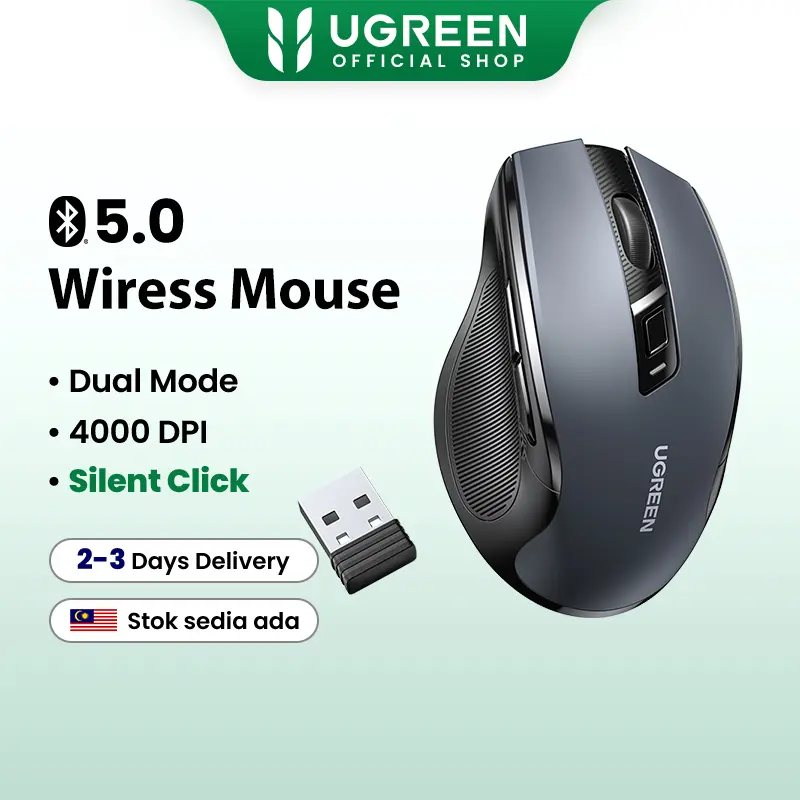 (W)UGREEN Tetikus Tanpa Wayar,  4000DPI, Bluetooth 5.0, Mod Dwi, 90545