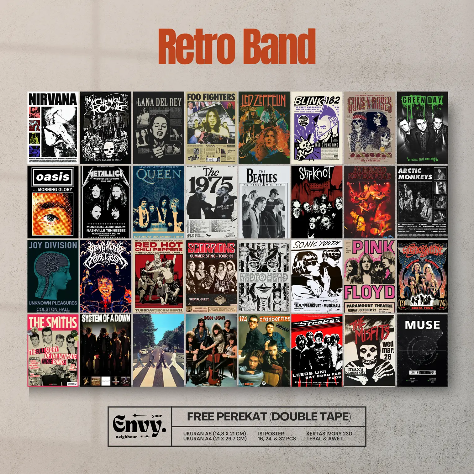 Poster Dinding Band Retro (Isi 32 pcs)