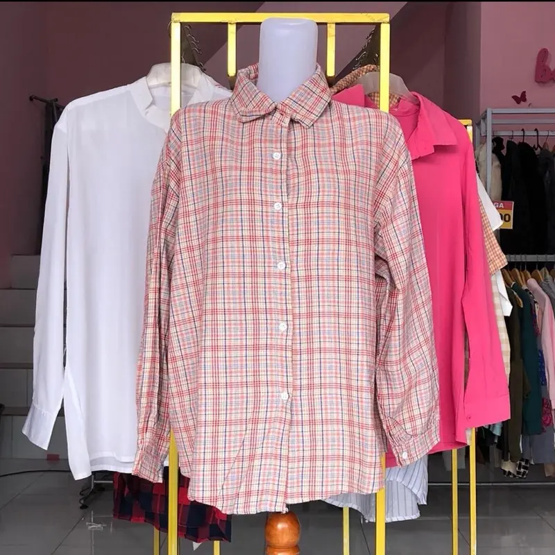 Baju Atasan Wanita Kemeja Blouse Katun Crop Pendek Panjang - Top 4