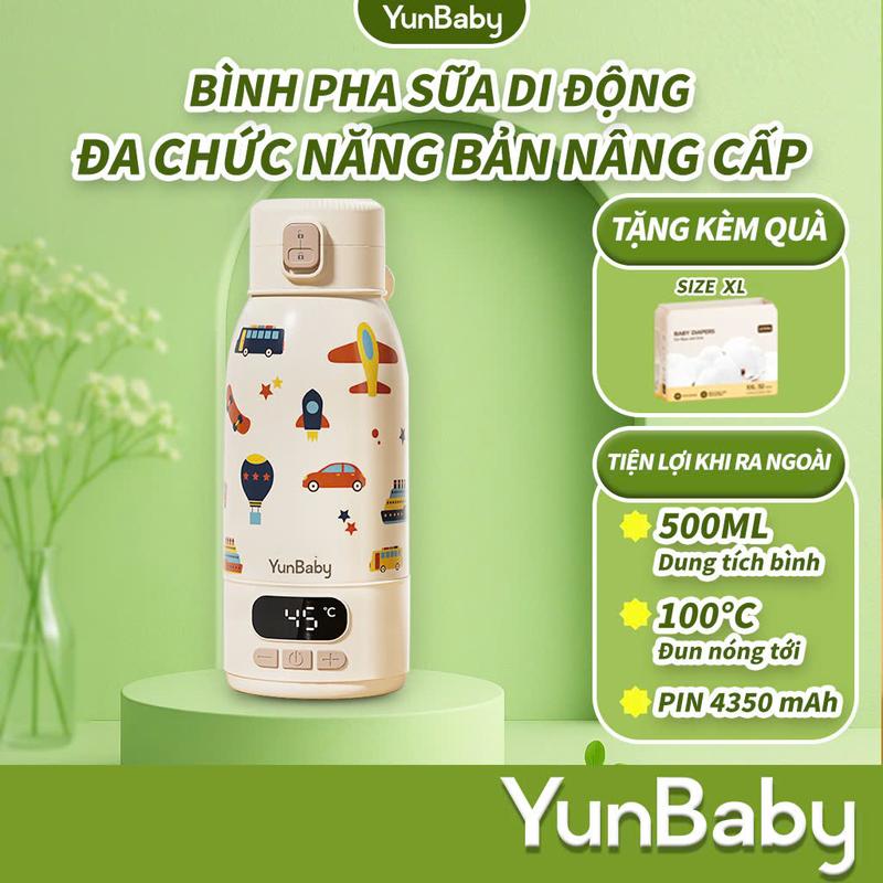 【LIVE F18Y -Mua 1 Tặng 1 bịch tã dán XL-  Bình Đun Nước Pha Sữa, Giữ Nhiệt Yunbaby F18Y 500ml, Sạc TypeC Tiện Lợi, An Toàn, Nhỏ Gọn, Đun & Giữ Nhiệt Không Dây, Pha Sữa Siêu Nhanh, Dễ Mang Theo Cho Mẹ & Bé. Máy đun nước pha sữa cầm tay di dộng không dây