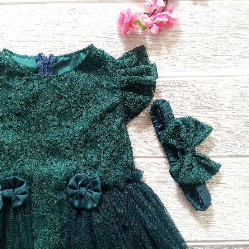 Fashion Dress Pesta Emerald Green Jotol Gaun Ulang Tahun Kondangan Anak Perempuan 6-12 Bulan Brukat Motif 2