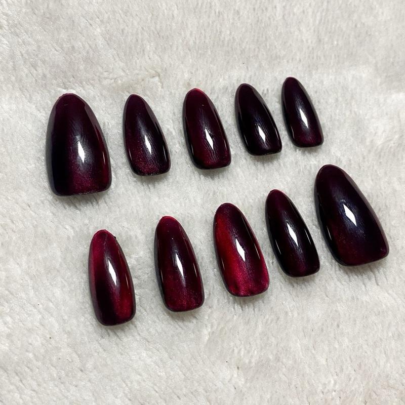 Kuku palsu/ nail art/ press on nails cat eye warna red jelly FREE toolkit 1