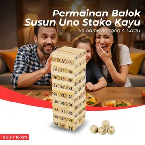 Permainan Balok Susun Kayu 54 Balok dengan 4 Dadu