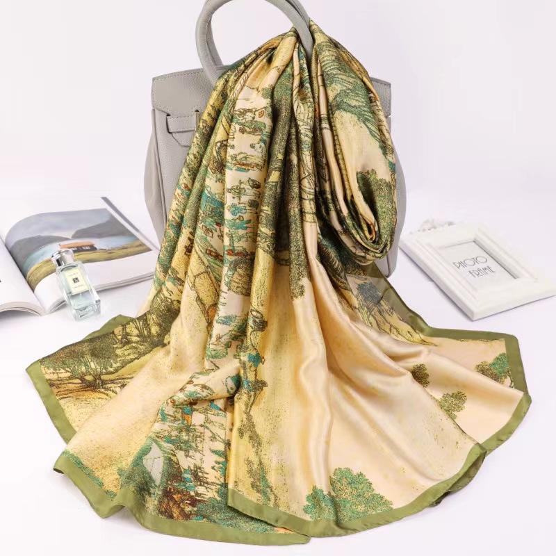 Scarf pantai gaya baru untuk wanita shawl pelindung matahari sutra  perjalanan mode gaya asing Floral Silk 5