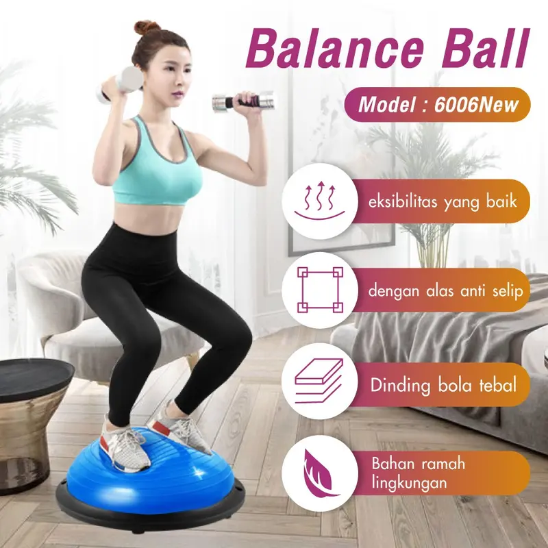BOSU GYM BALL ALAT OLAHRAGA BOLA FITNESS PILATES BALANCE PAD BALL FREE PUMP & RESISTANCE BAND 2