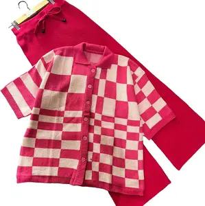 one set setelan Fuji outher polo cardi oversize dan kulot rajut premium Lengan pendek