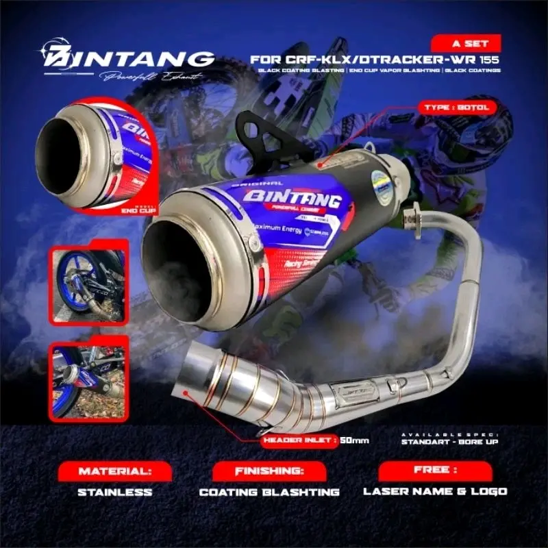 Knalpot KLX 150-CRF 150-D Tracker 150-Wr 155 Type Botol Black Blashting Series Kolong Bawah Laser