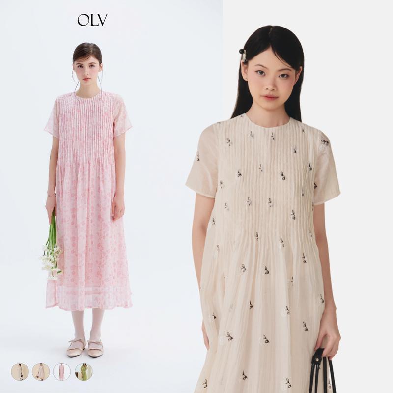 Đầm kiểu voan hoa dáng suông xếp li có kèm dây Bettina nhiều màu thanh lịch nữ tính OLV