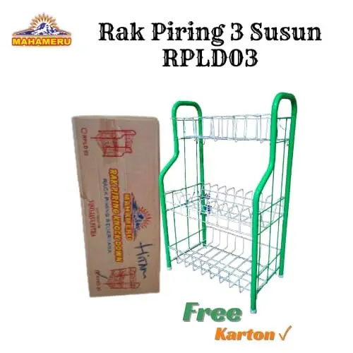 Rak Piring Besi Susun 3 Anti Karat - Lapisan Plastik Kuat dan Tahan Lama - Penyimpanan 1