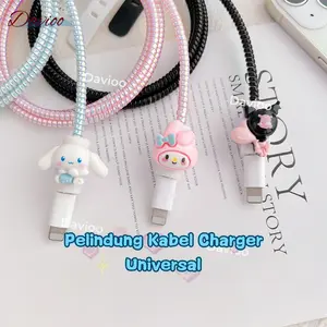 1 Set 4 Item Pelindung Kabel Charger Universal Untuk Kabel Data/Cas Android&iPhone Dengan Motif Kartun