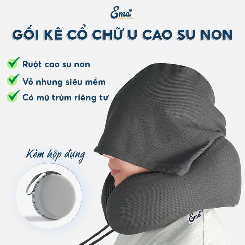 Gối du lịch kê cổ chữ U cao su non Ema - Gối chữ U nâng đỡ cổ hỗ trợ giảm áp lực lên vùng cô vai gáy gối kê cổ chữ u