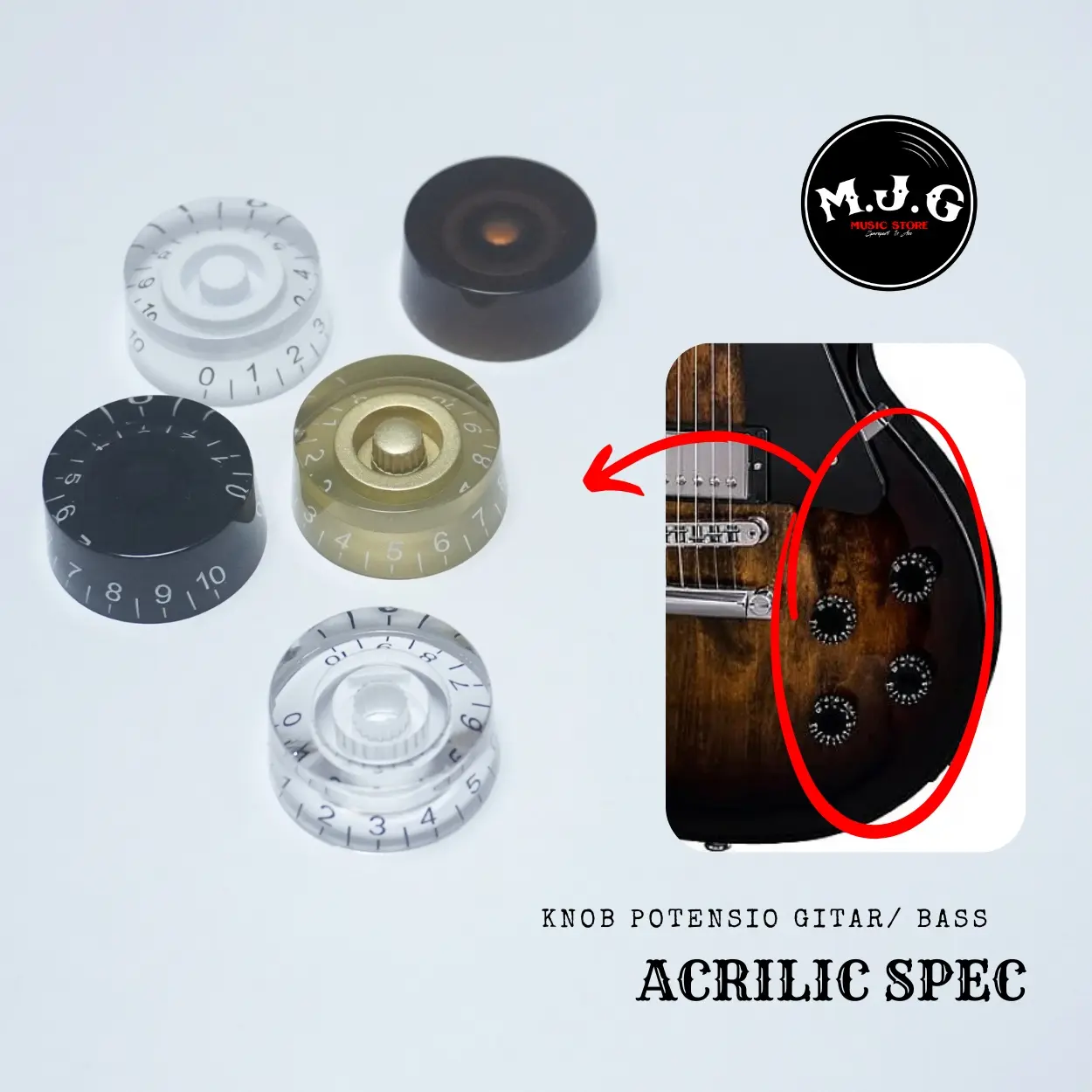￼knob knop tutup potensio gitar bass elektrik hitam gold putih coklat clear les paul LP SG style