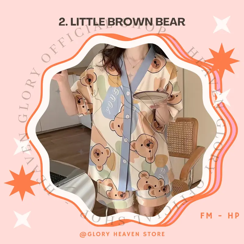 Glory JUMBO Baju Tidur Wanita Lengan Pendek Celana Pendek Panjang | Piyama Pajama Import | Piyama Wanita Set | Piyama Full Kancing Lembut | Piyama Korea | Piyama Dewasa | Piyama Busui 3