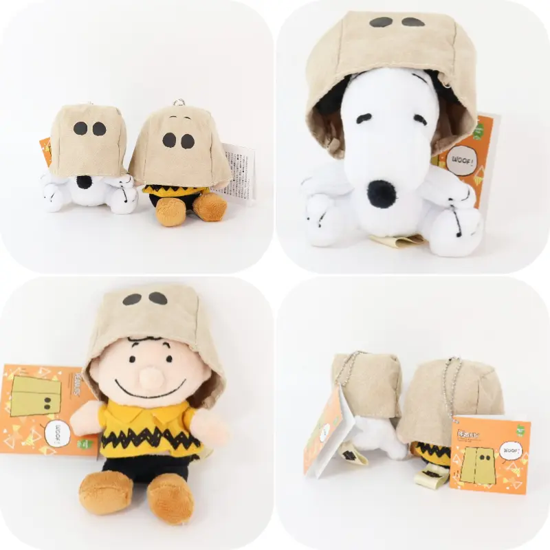 Charlie Brown And Snoopy Plush Toy With Headgear Keychain