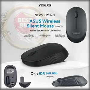 ASUS Wireless Silent Mouse MW103 Hitam dengan Koneksi RF 2.4GHz Jarak 10 Meter & Teknologi Tracking Optik Akurat untuk Windows 10/11