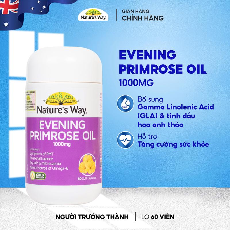 [PHIÊN BẢN MỚI] Nature's Way Evening Primrose Oil 1000mg Viên Uống Bổ Sung Tinh Dầu Hoa Anh Thảo - Hộp 60 Viên