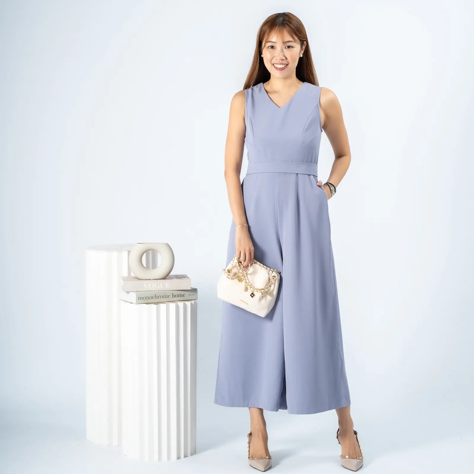 Eclatique Zinnia Jumpsuit in Periwinkle, Black & Blush Pink - Womenswear