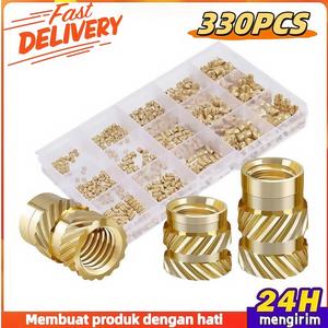 330pcs Embedded Nut Combination Copper Nut M2/M3/M4/M5 Brass Knurled Round Molded-in Insert Nut Packed in Organizer Box