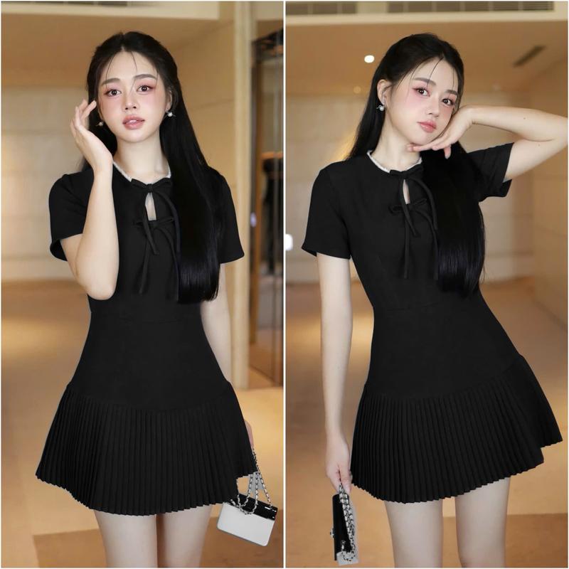 Đầm Váy Dáng Xòe Phối Dập Ly Thời Trang Nữ