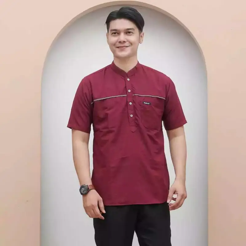 BAJU KOKO KURTA KHALID LENGAN PENDEK BAHAN FULL KATUN Muslim Pria dewasa 0