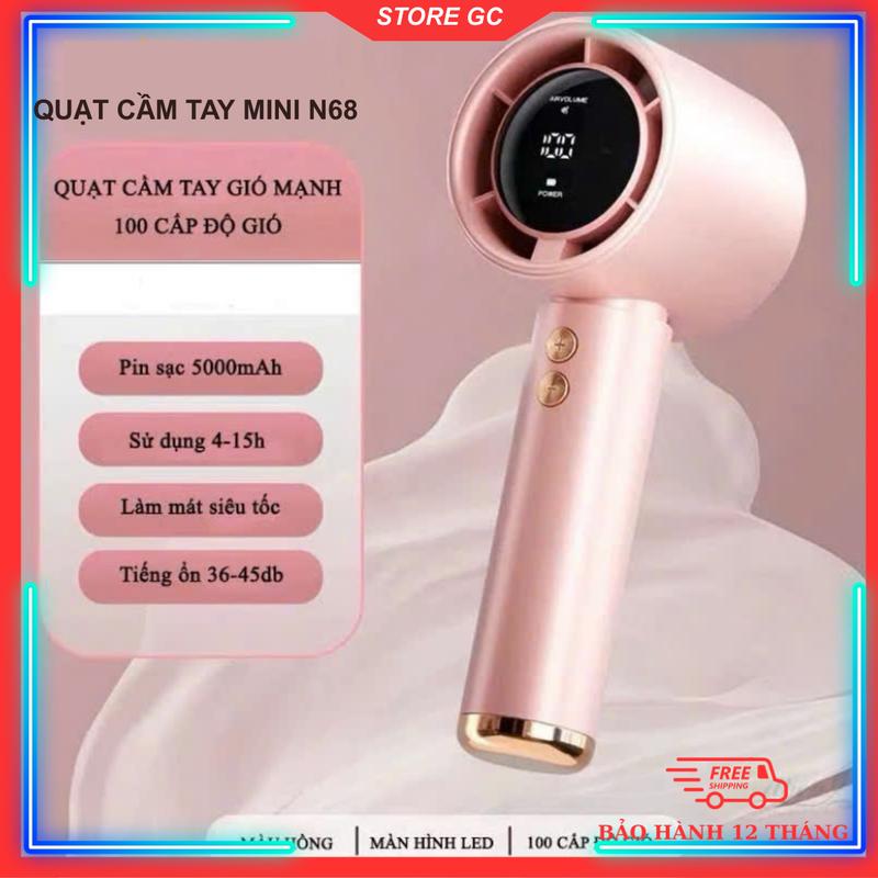 Quạt Cầm Tay Mini 100 Mức Gió Màn Hình Led Hiện Thị, Quạt Tích Điện Pin 5000 mAh BH 12 Tháng
